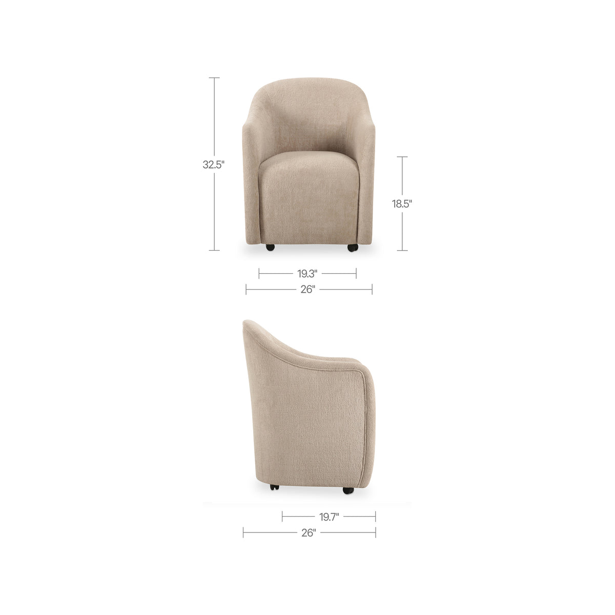 Drava Rolling Dining Chair – 26" Upholstered Dining Chair (2 Colors) (22)