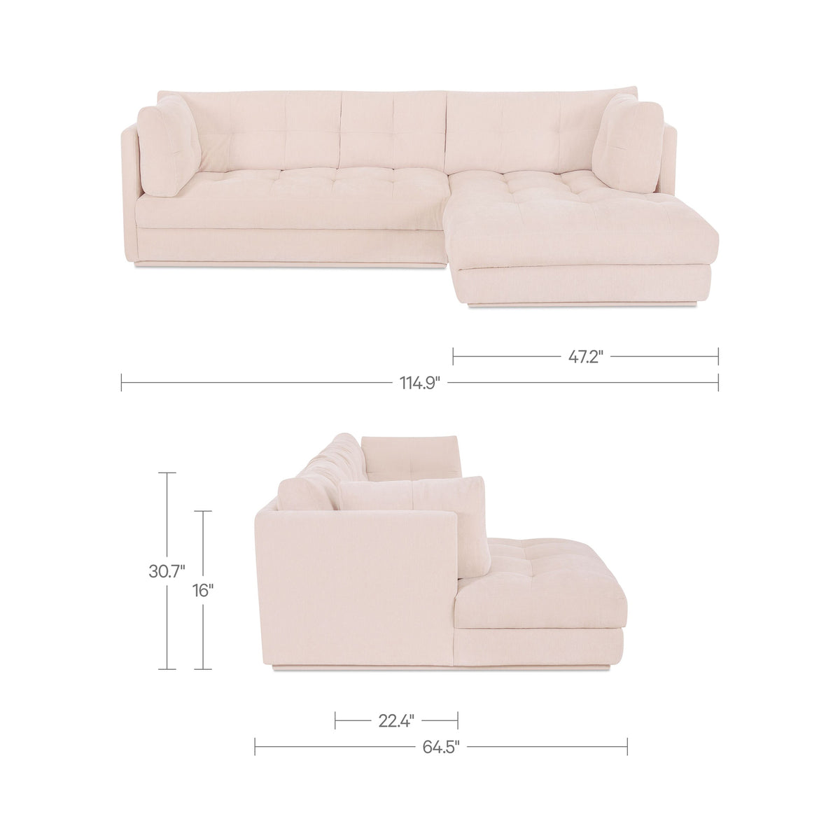 Mischa Sectional – 114.96" Tufted Upholstered Sectional Sofa (2 Colors) (36)