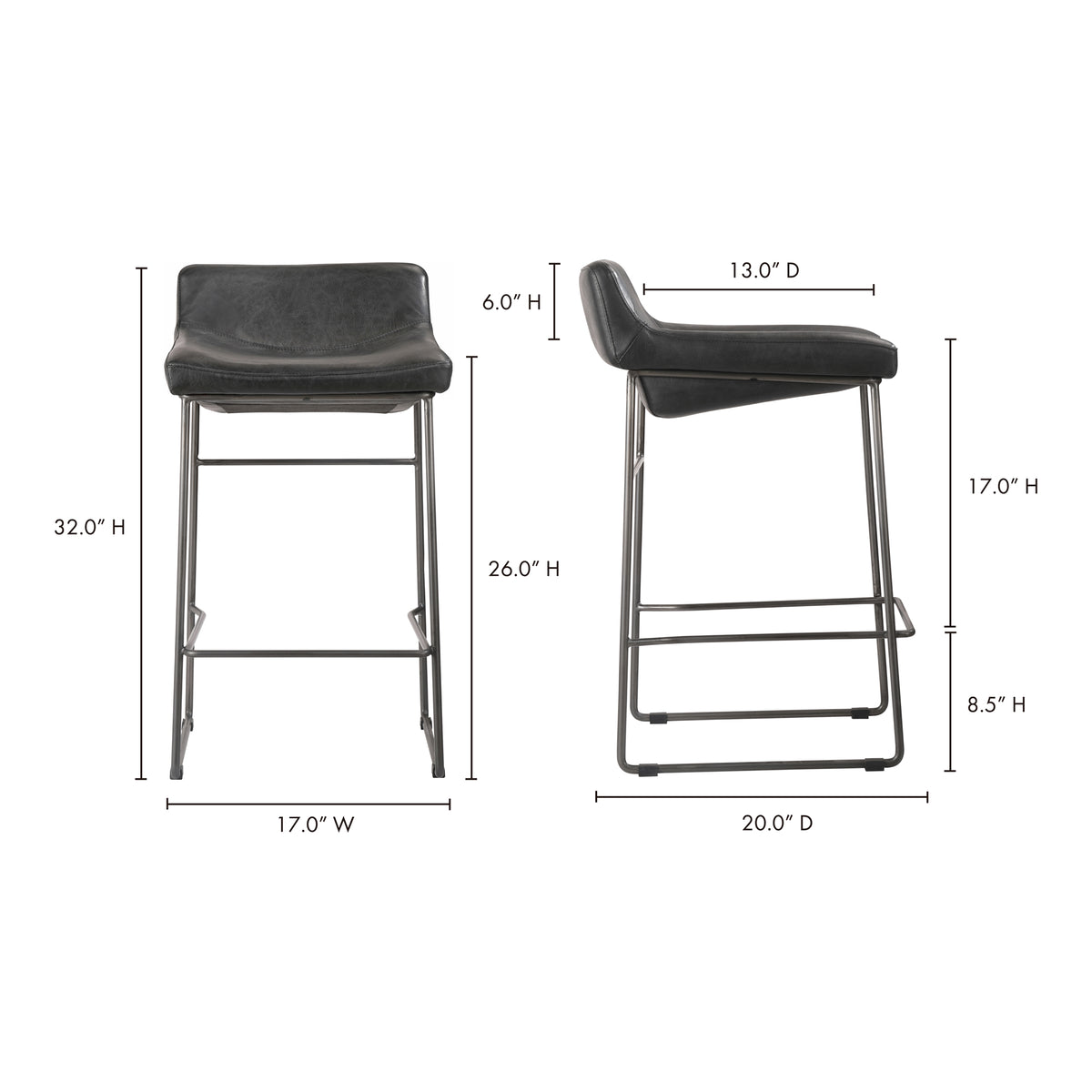 Starlet Counter Stool Set of 2 – 17" Leather Counter Stools (2 Colors) (14)