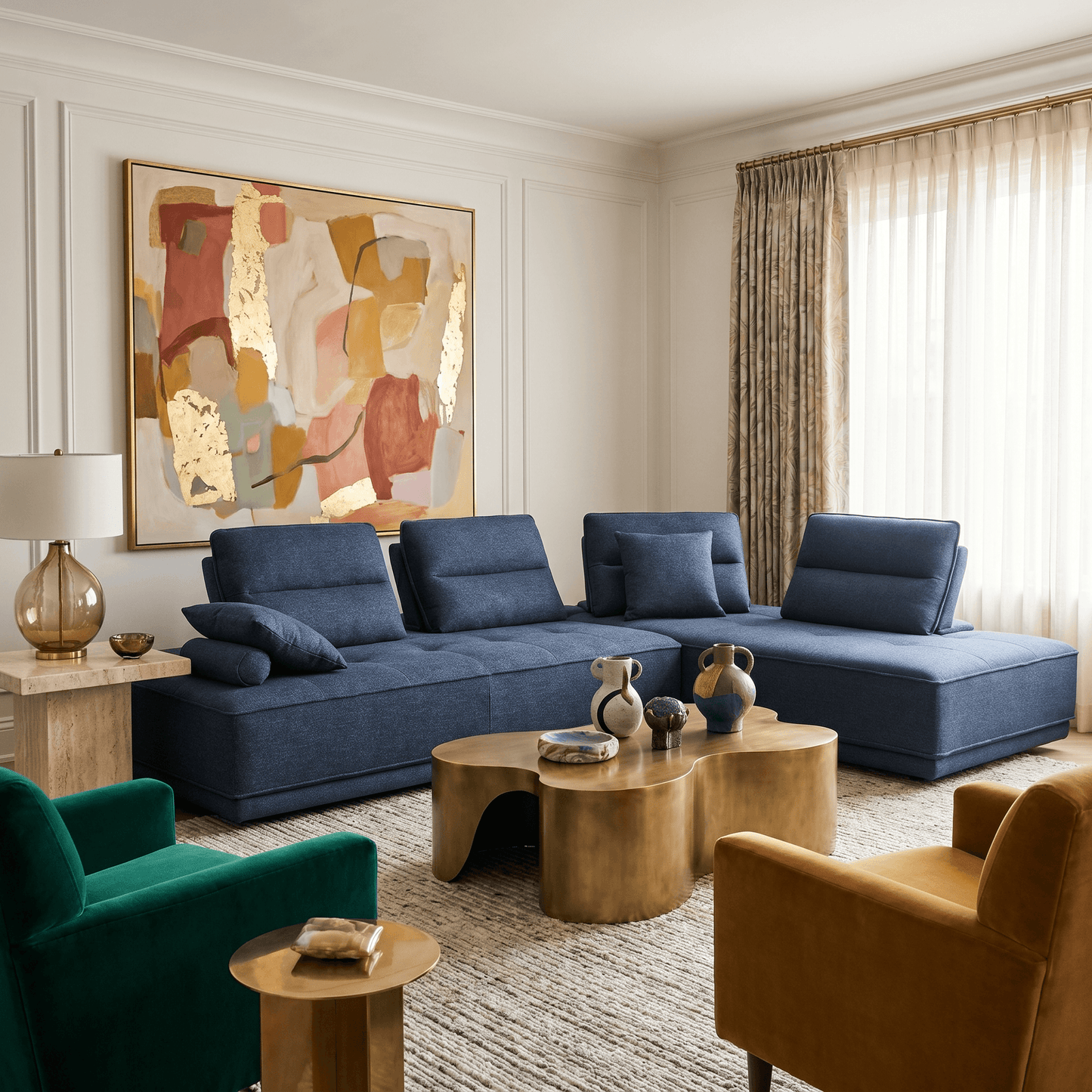 124" Fabric L-Shaped Sofa Chaise Sectional | Modern 2-Piece Reversible Sectional in a stylish living room setting.