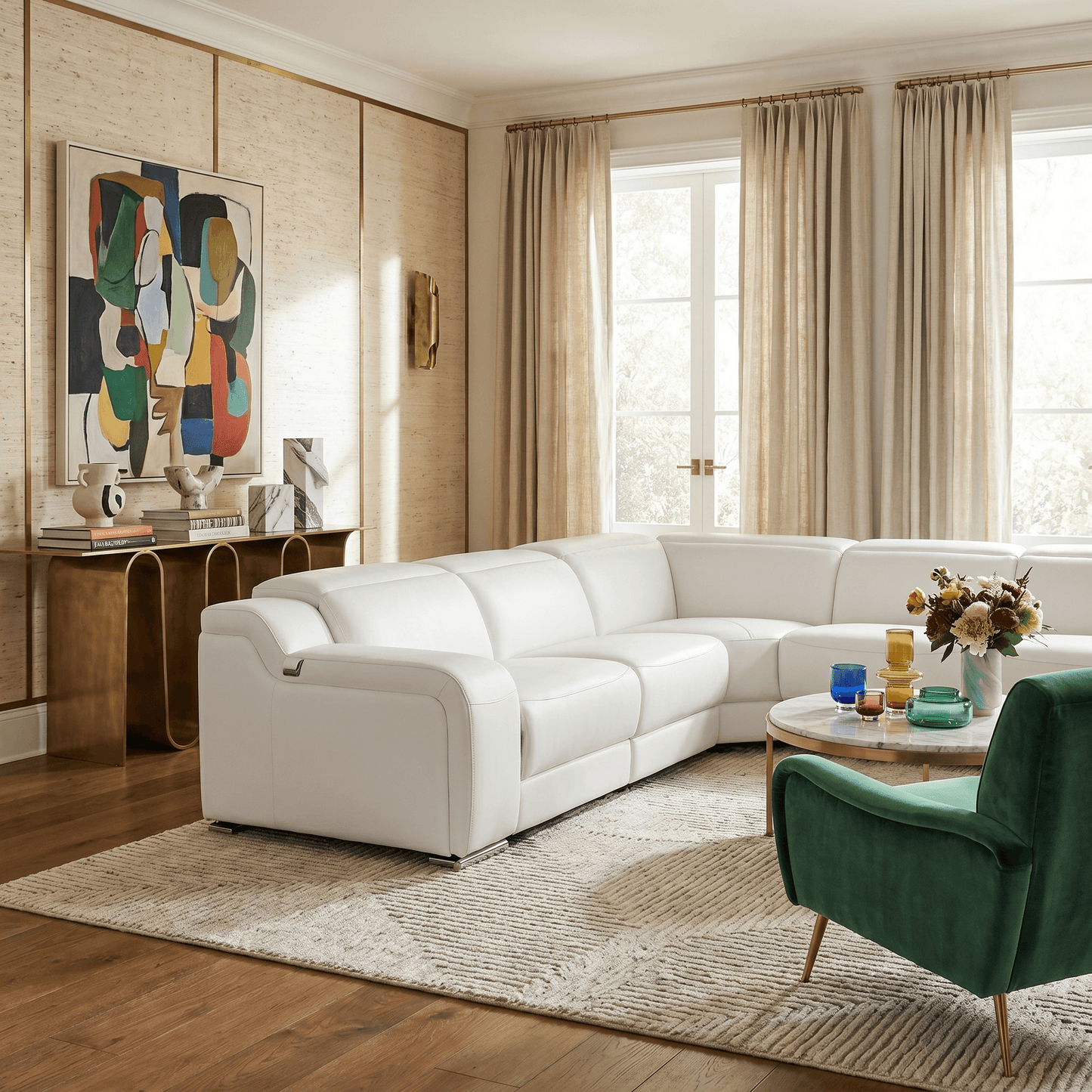 Italian Leather Power Reclining L-Shaped Sectional 112" | Modern Modular Corner Sofa