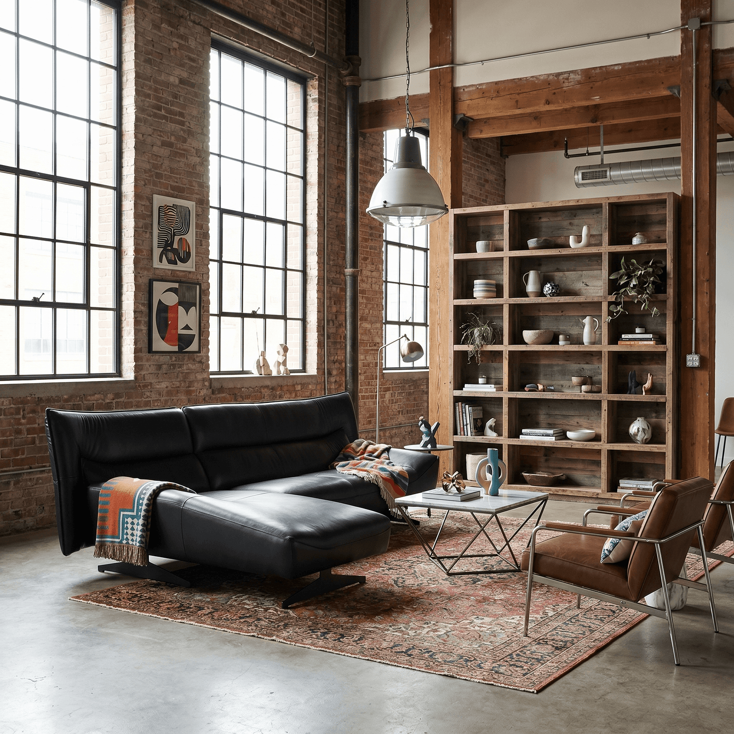 Dark Gray Top Grain Leather Sectional Sofa with Chaise | 113" Modern Sectional in stylish industrial living room.