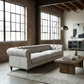 Ofer Vintage Top-Grain Leather Sofa – 122” Antique White Tufted Sofa with Nailhead Trim