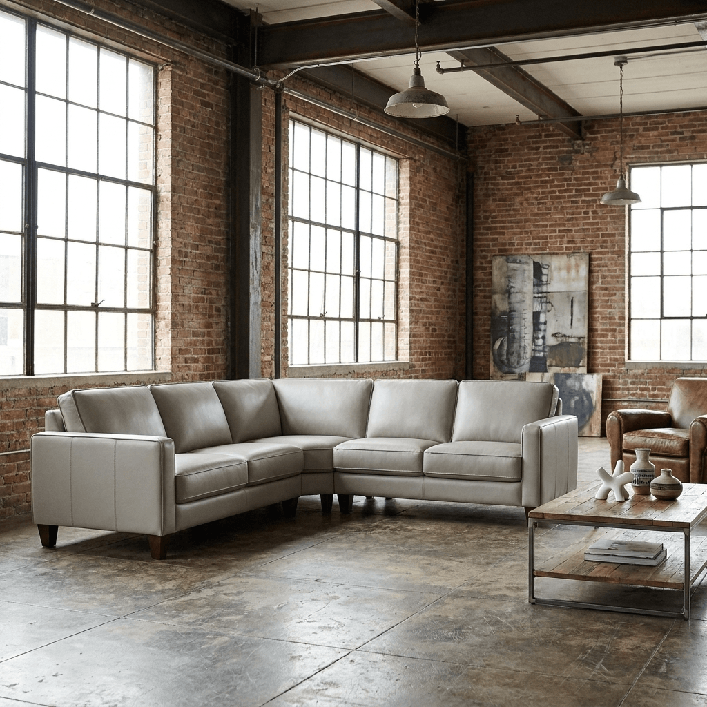 Gray Leather L-Shaped 3-Piece Corner Sectional Sofa 99"