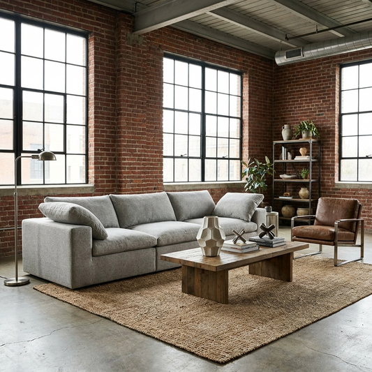 120" Linen Blend Modular Sofa With Toss Pillows | Modern Sectional Couch