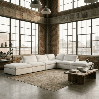 160" Linen Blend Modular Sofa With Storage Ottomans | Modern Sectional
