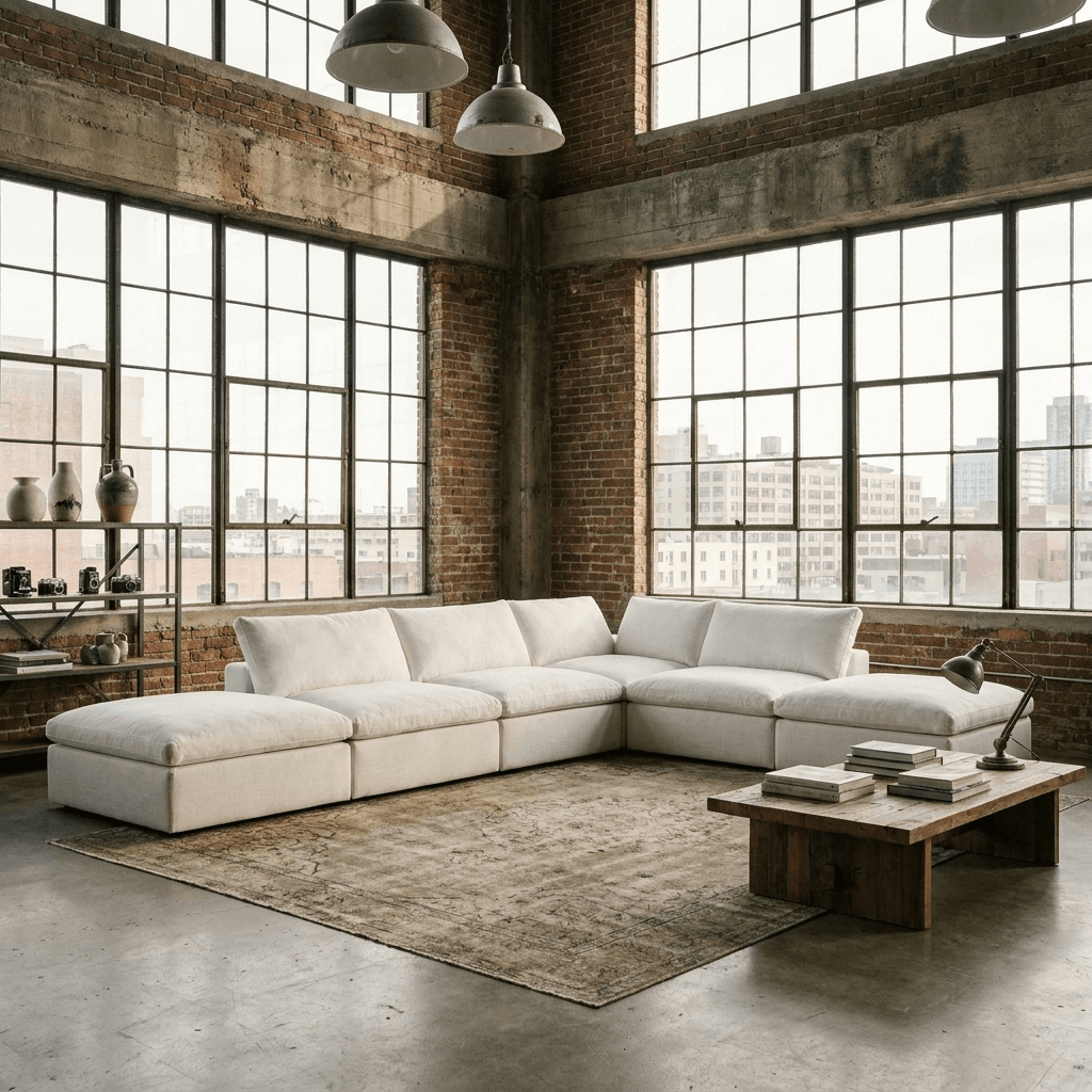 160" Linen Blend Modular Sofa With Storage Ottomans | Modern Sectional