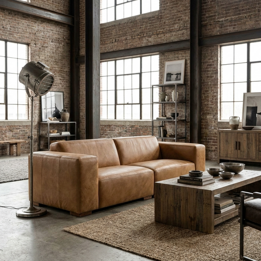 88" Sienna Leather Modular Sofa with Brown Legs – Modern Web Suspension Living Room Couch