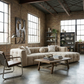 Ivory Boucle Right-Facing L-Shaped Sectional Sofa with 5 Toss Pillows 110"
