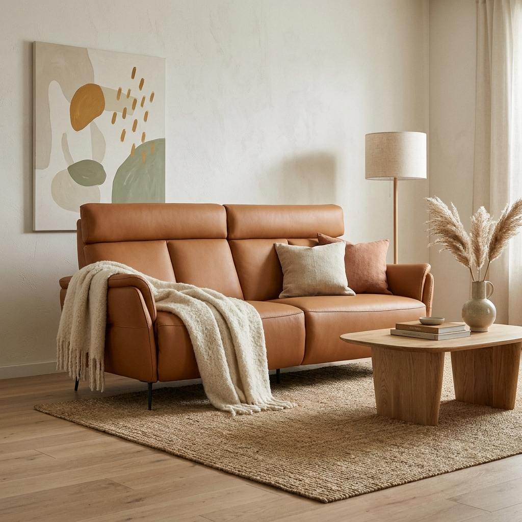 73" Camel Leather Power Reclining Loveseat with USB Port – Modern Leather Sofa