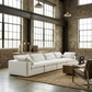 160" White Linen Blend Modular Sofa With Toss Pillows | Oversized Modern Sofa