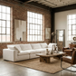 160" White Linen Blend Modular Sofa With Toss Pillows | Oversized Modern Sofa