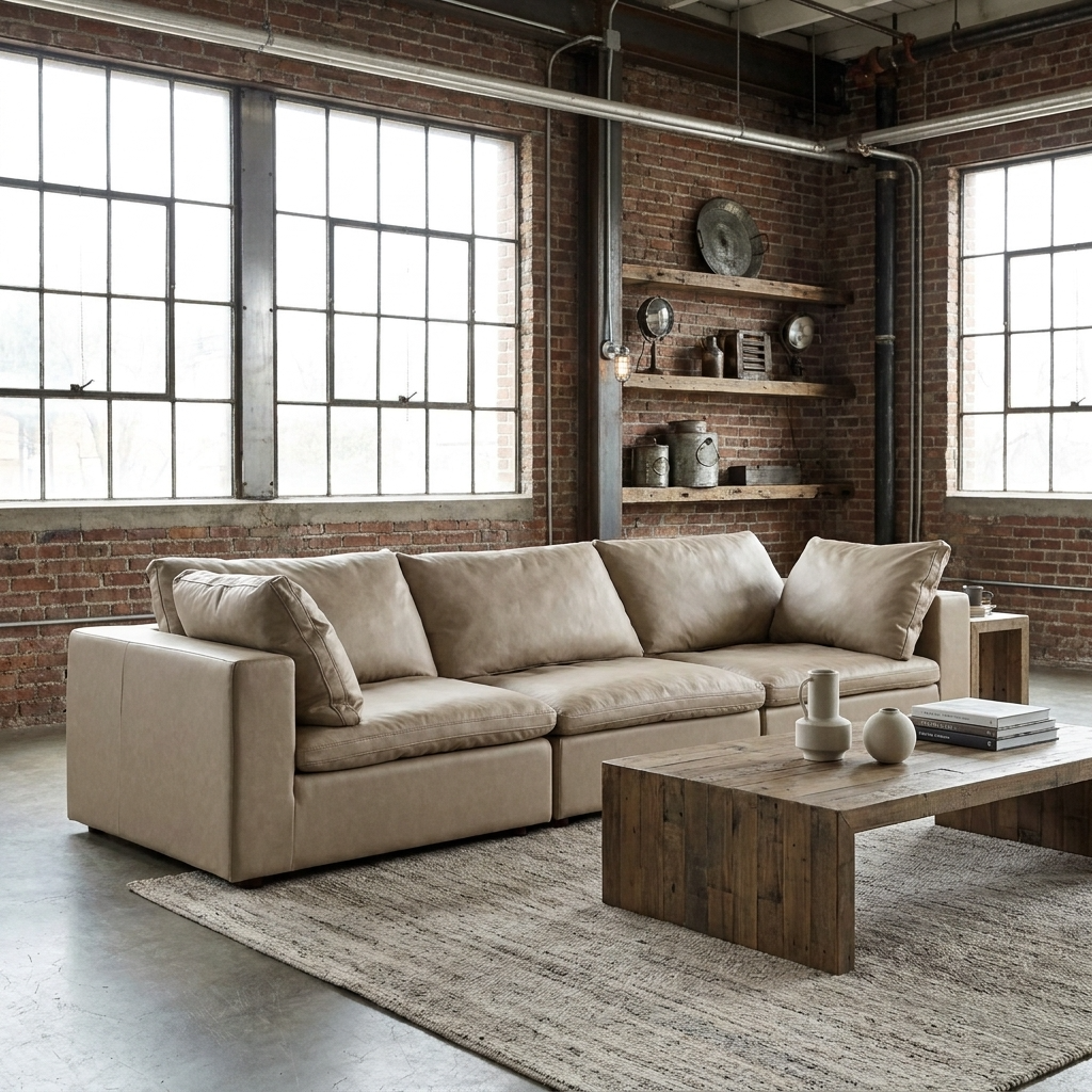 122" Beige Top Grain Leather Power Reclining Sofa | Modern Luxury Sofa