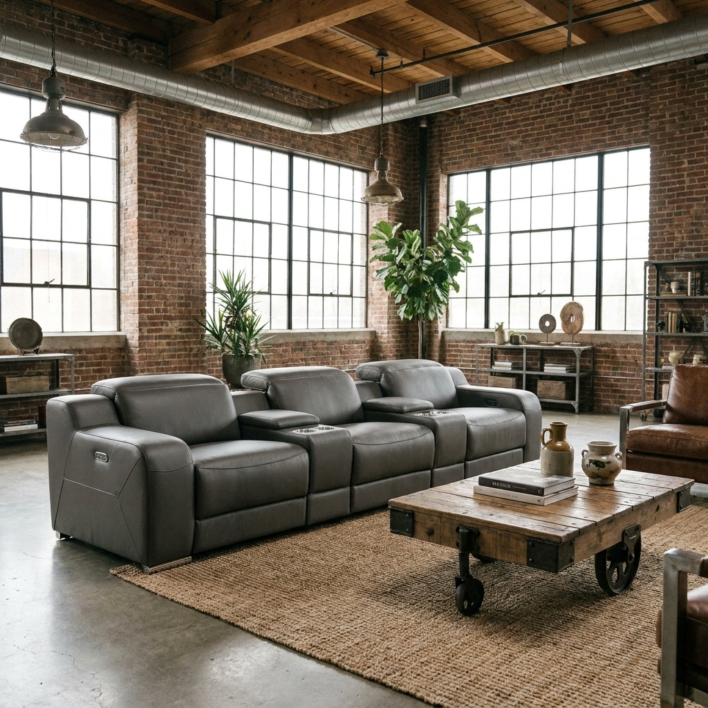 129" Italian Leather Power Reclining Sofa with USB Charging | Luxury Modern Recliner