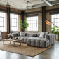 Ivory Boucle Right-Facing L-Shaped Sectional Sofa with 5 Toss Pillows 110"