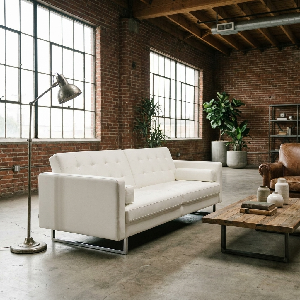 80" White Faux Leather Sleeper Sofa with Silver Legs – Modern Convertible Sofa Bed