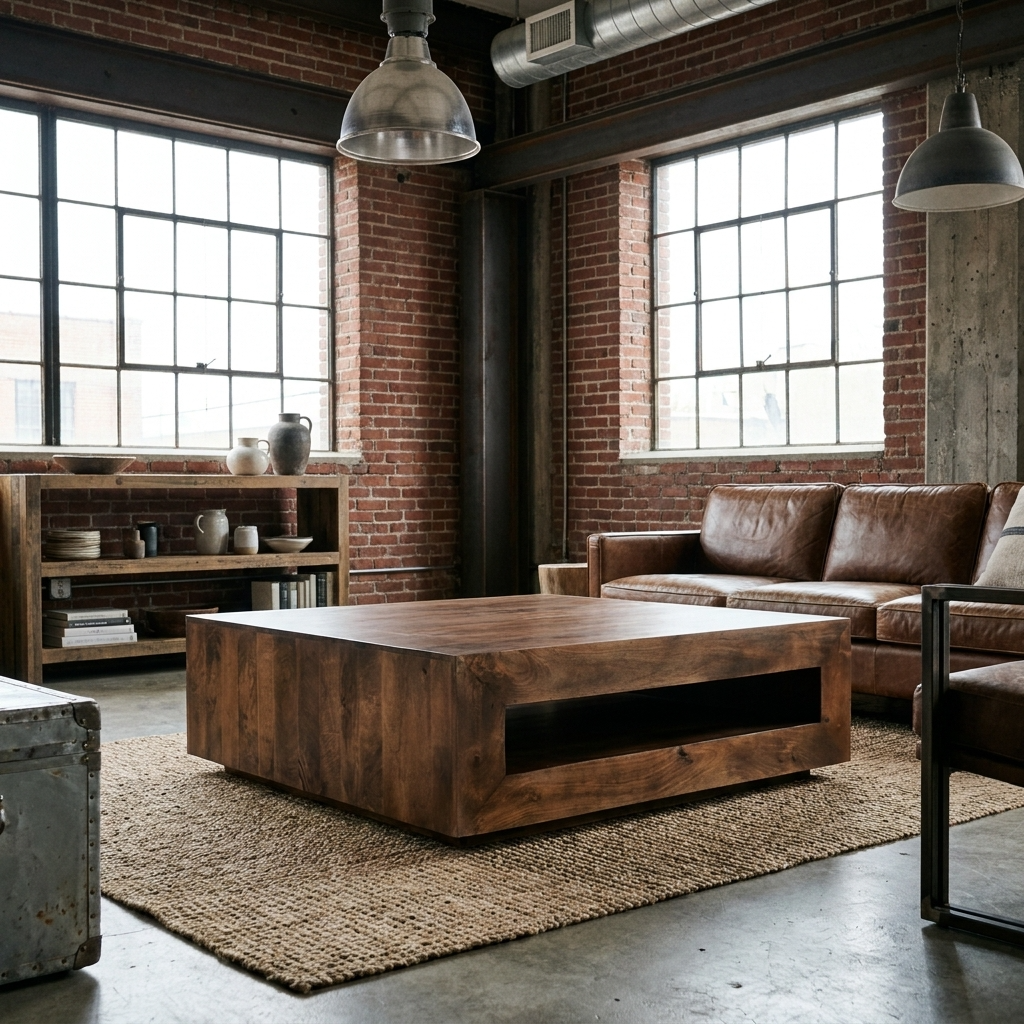 Ardena 50" Solid Wood Square Coffee Table with Storage | Handmade Mango Wood Coffee Table