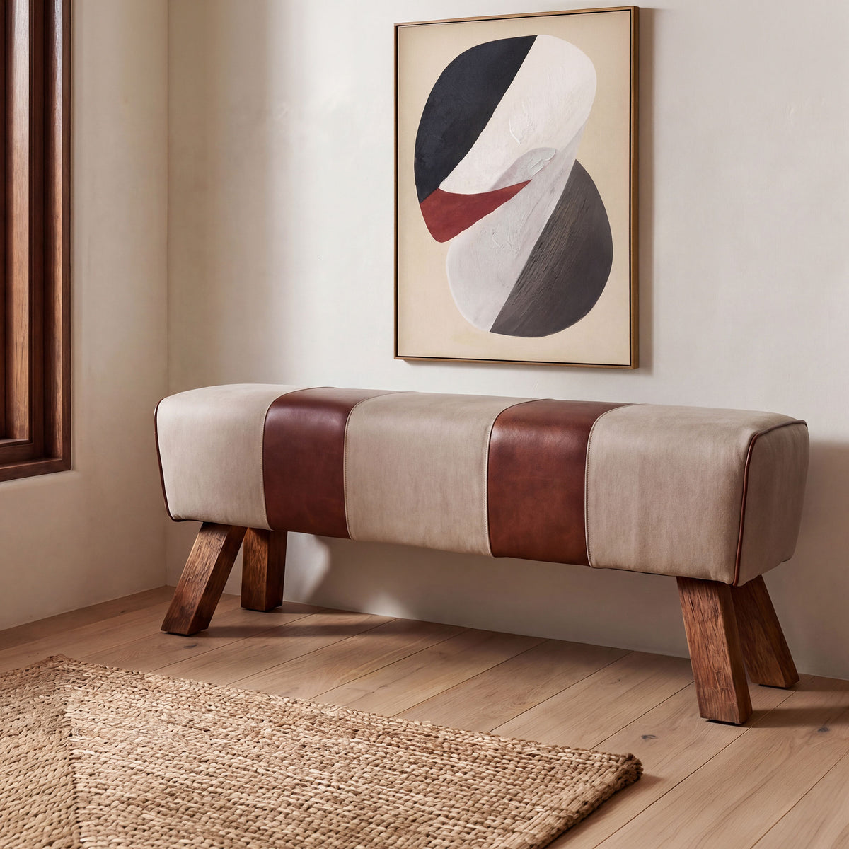 Pommel Bench – 52" Leather and Canvas Bench (4)
