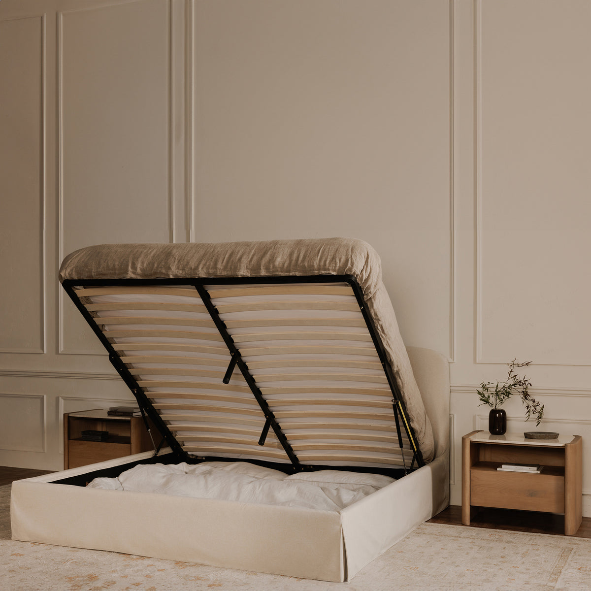 Joan Storage Bed – 86" Upholstered Lift-Up Storage Bed (4 Colors) (12)
