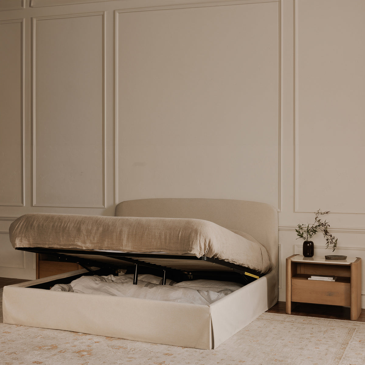 Joan Storage Bed – 86" Upholstered Lift-Up Storage Bed (4 Colors) (31)
