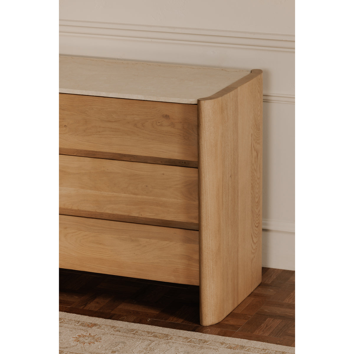 Lane Dresser – 72" Oak and Marble 6-Drawer Dresser (9)