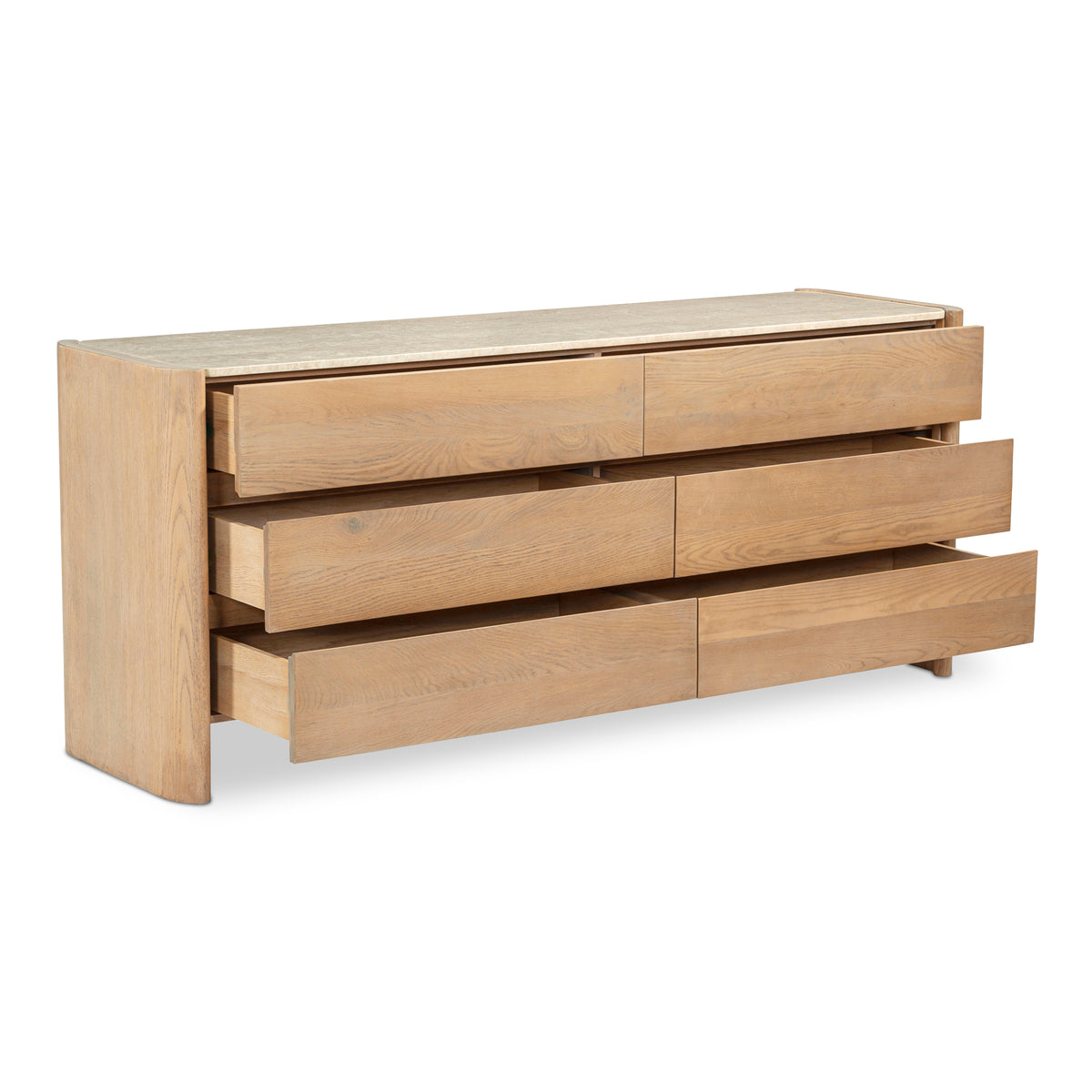Lane Dresser – 72" Oak and Marble 6-Drawer Dresser (3)