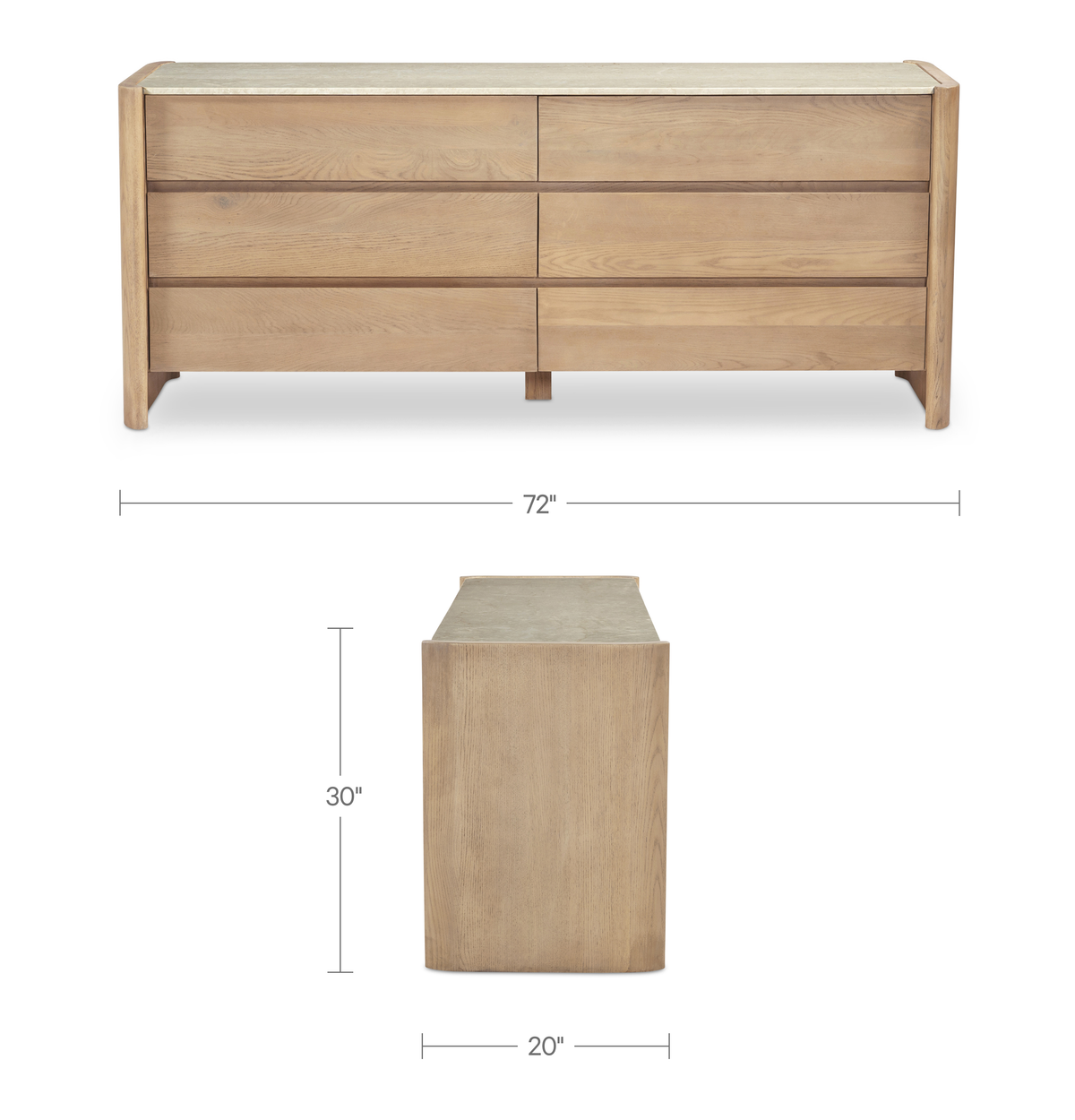Lane Dresser – 72" Oak and Marble 6-Drawer Dresser (11)