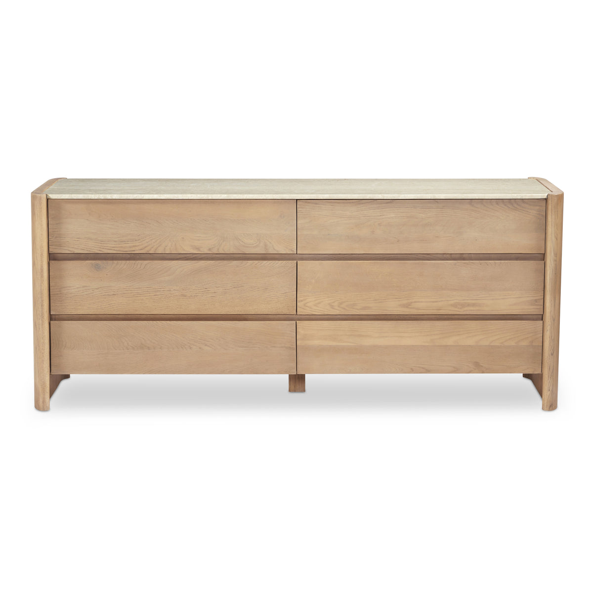 Lane Dresser – 72" Oak and Marble 6-Drawer Dresser (1)