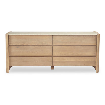 Lane Dresser – 72" Oak and Marble 6-Drawer Dresser (1)