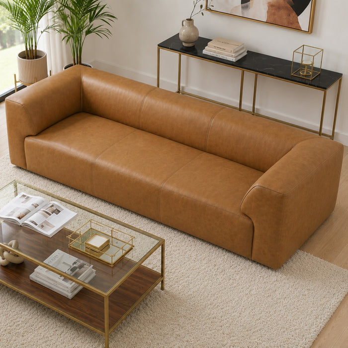 Rialto 105" Tan Top Grain Buffalo Leather Sofa | Modern Luxury 3-Seater
