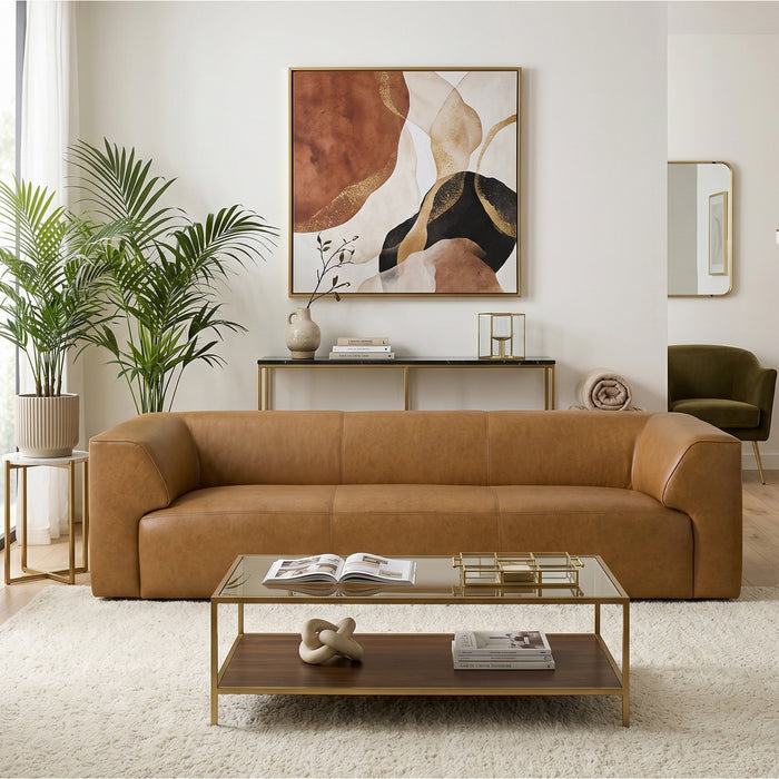 Rialto 105" Tan Top Grain Buffalo Leather Sofa | Modern Luxury 3-Seater