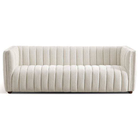April Glam Channel Tufted Beige Boucle Sofa 86"