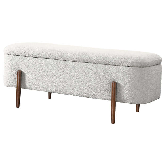 Sarna Lift-Top Ivory Boucle Storage Bench 48"