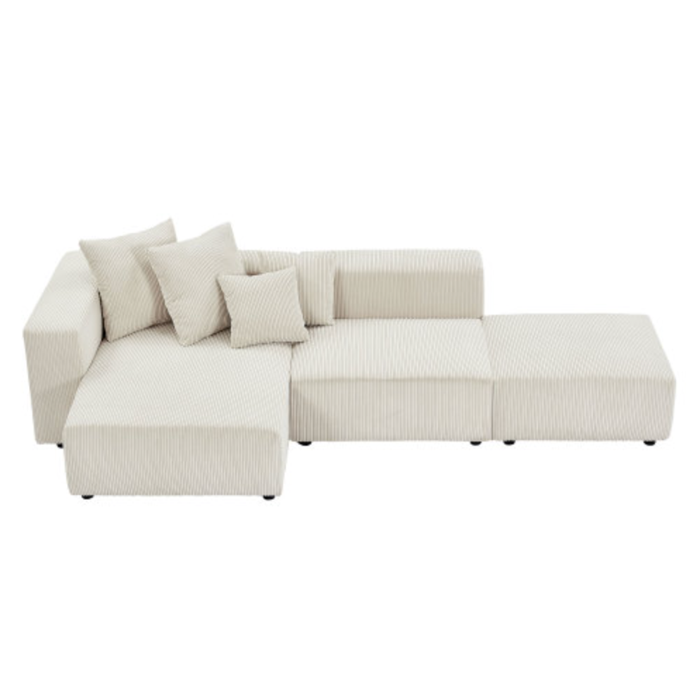 Soft Corduroy Sectional Modular Sofa 3 or 4 Piece Set, Gray or Beige - Revel Sofa 