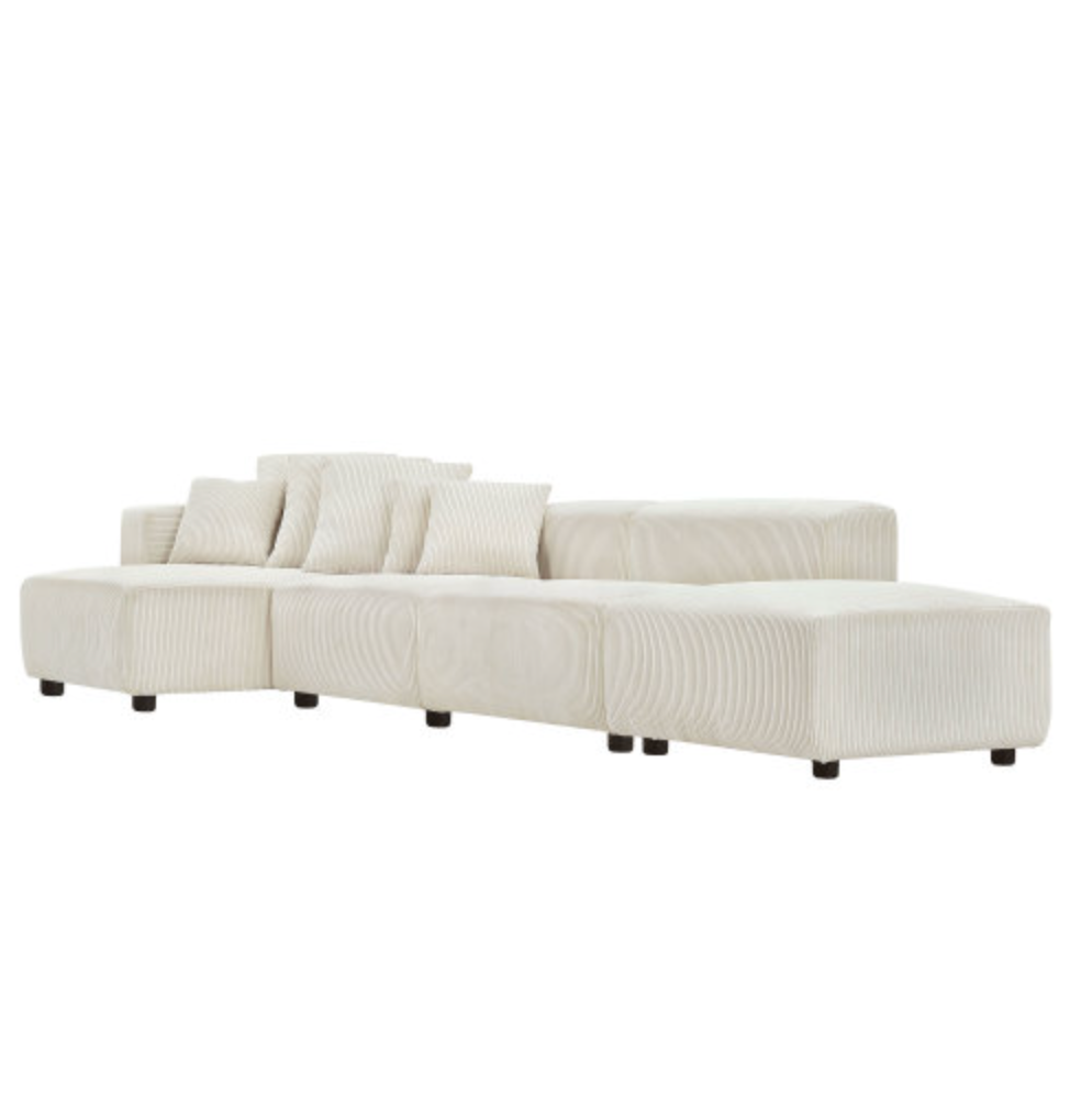 Soft Corduroy Sectional Modular Sofa 3 or 4 Piece Set, Gray or Beige - Revel Sofa 