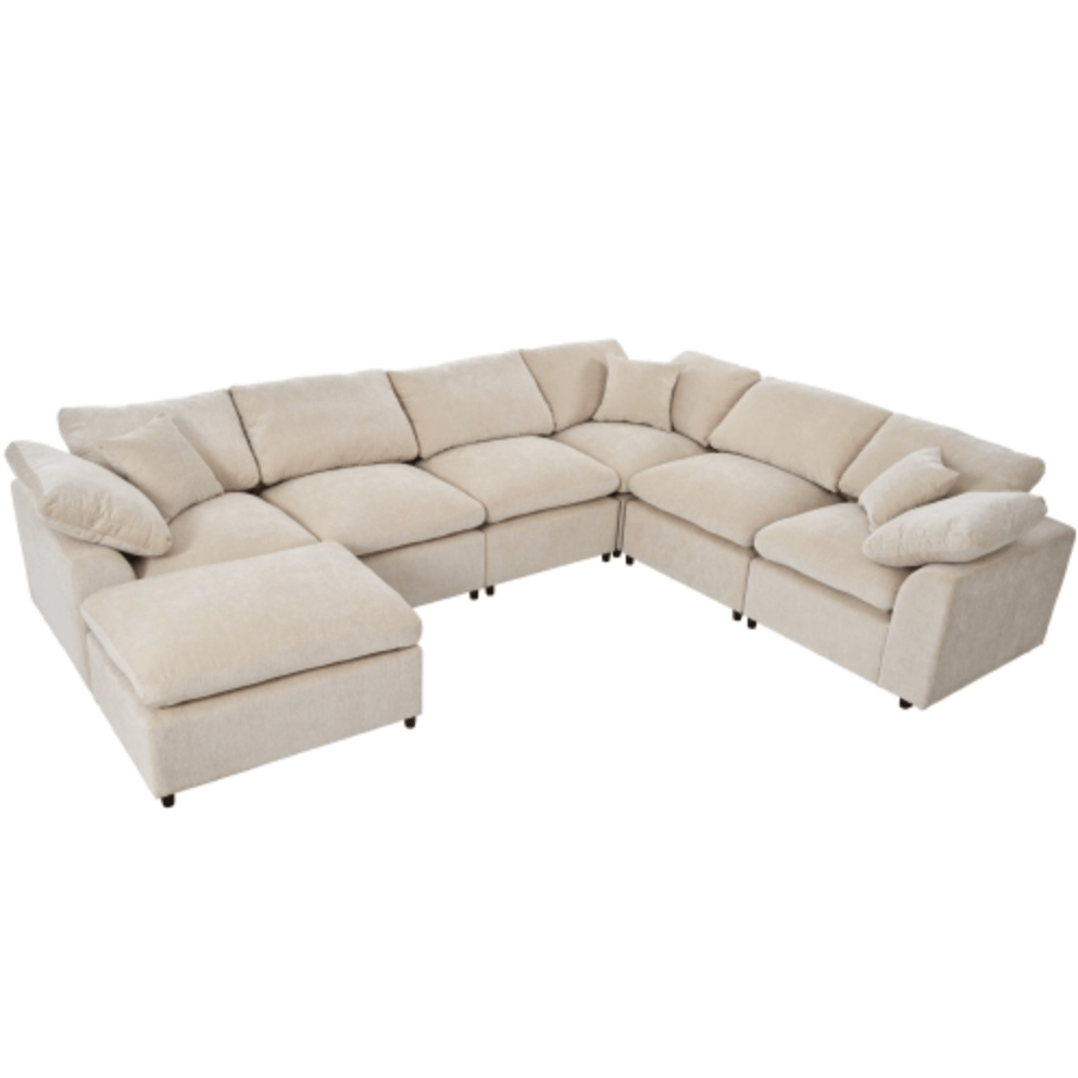 Modern Low Profile Modular U-Shaped Sectional Sofa with Ottoman in Gray or Beige 129" - Revel Sofa 