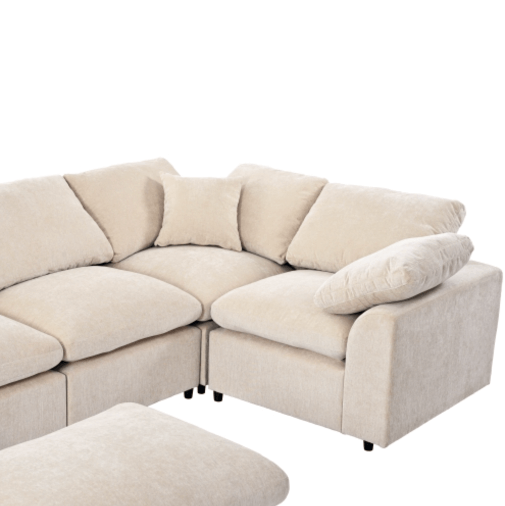 Modern Low Profile Modular U-Shaped Sectional Sofa with Ottoman in Gray or Beige 129" - Revel Sofa 