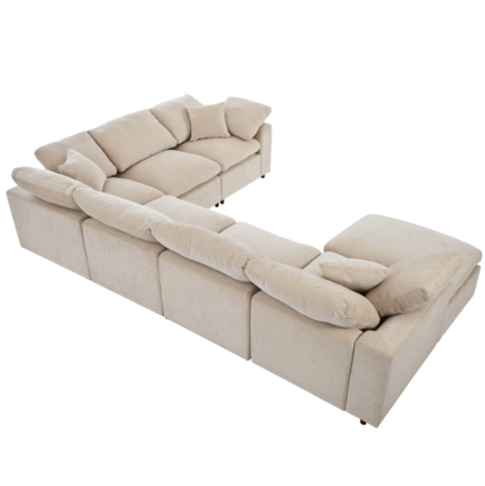 Modern Low Profile Modular U-Shaped Sectional Sofa with Ottoman in Gray or Beige 129" - Revel Sofa 