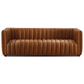 April Channel Tufted Sofa in Genuine Leather or Beige Boucle 86" - Revel Sofa 