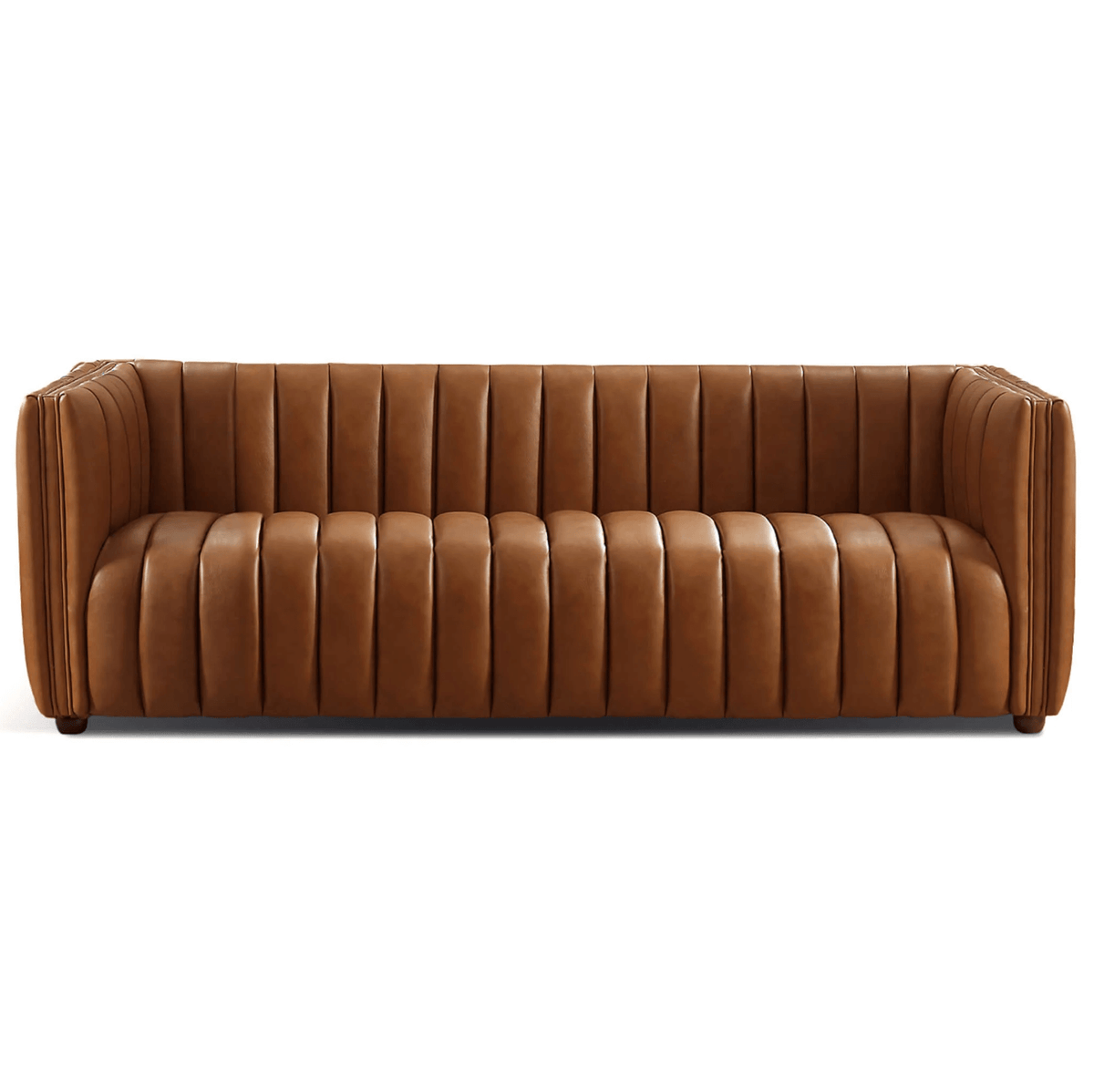 April Channel Tufted Sofa in Genuine Leather or Beige Boucle 86" - Revel Sofa 