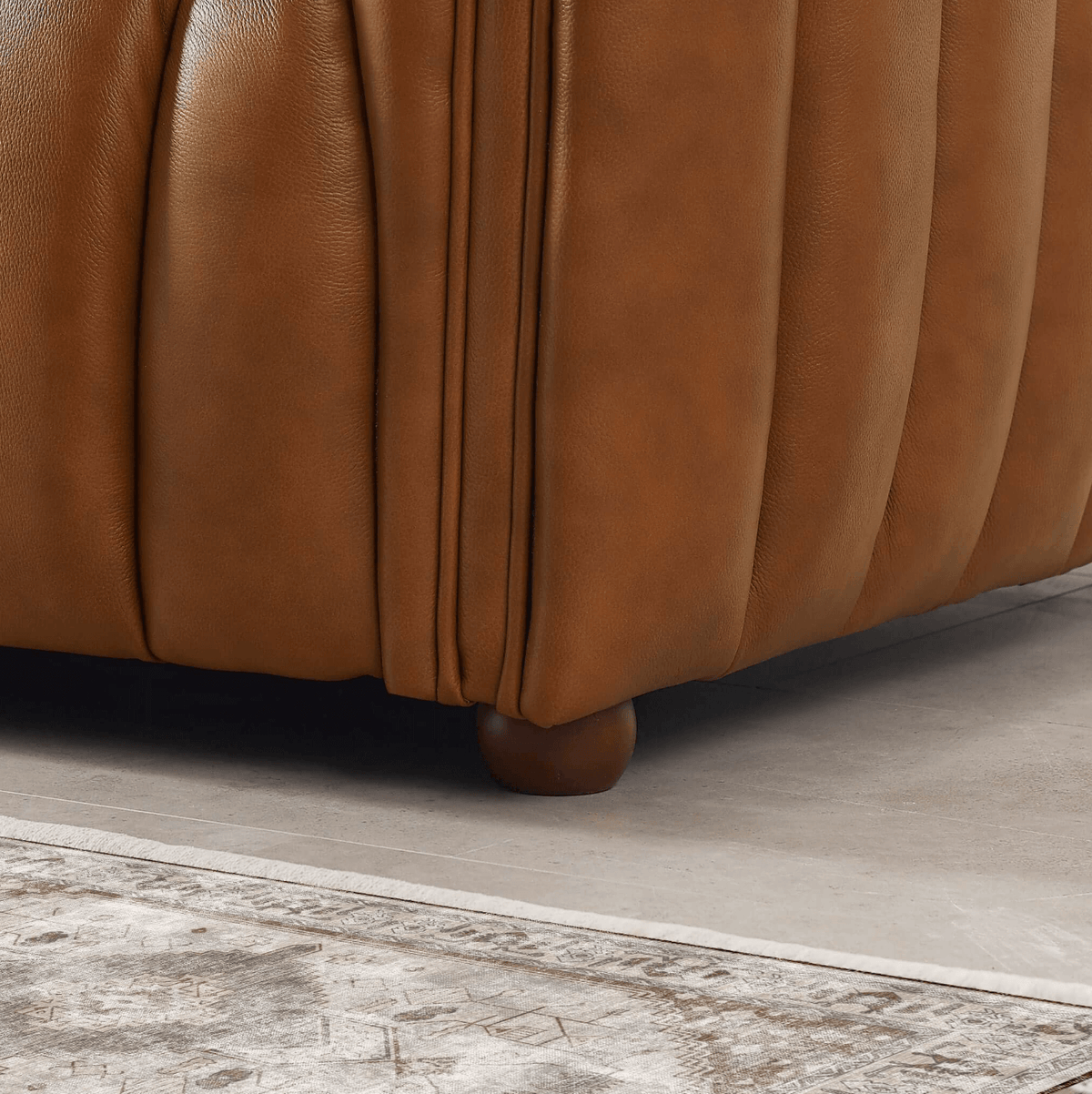 April Channel Tufted Sofa in Genuine Leather or Beige Boucle 86" - Revel Sofa 