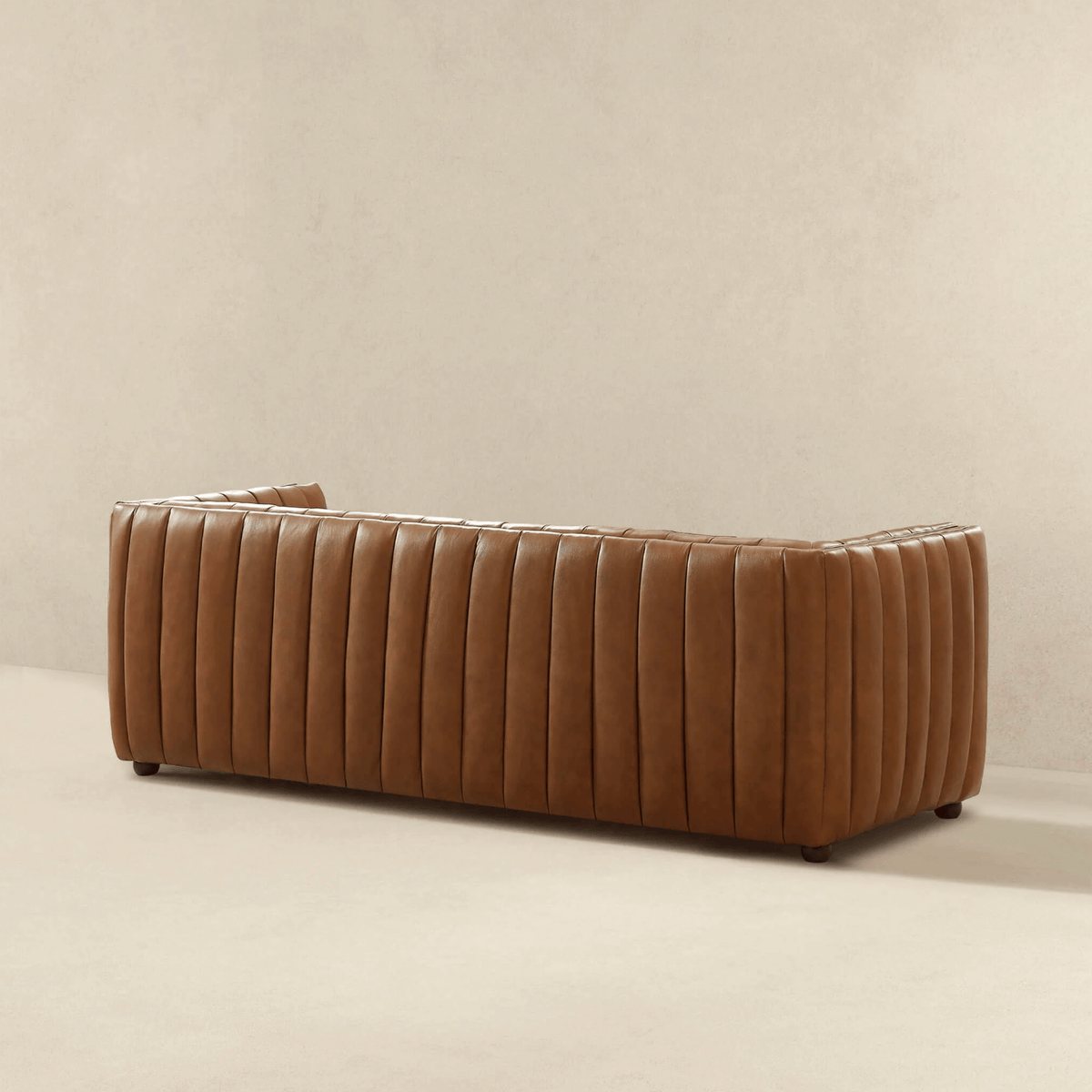 April Channel Tufted Sofa in Genuine Leather or Beige Boucle 86" - Revel Sofa 