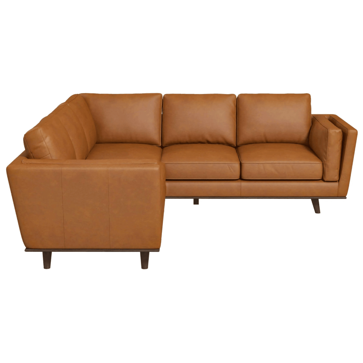 Erman MCM Genuine Leather Corner Sofa Sectional 89" – Mid-Century Modern Leather Sectional in rich tan leather.