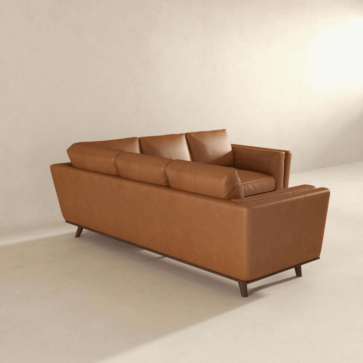 Erman MCM Genuine Leather Corner Sofa Sectional 89" – Mid-Century Modern Leather Sectional in rich brown leather.