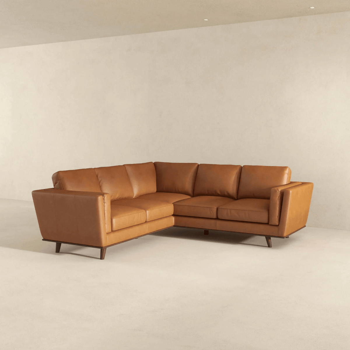Erman MCM Genuine Leather Corner Sofa Sectional 89" – Mid-Century Modern Leather Sectional in rich brown leather.