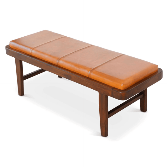 Maddox MCM Styled Wood Genuine Leather Bench 47" - Revel Sofa