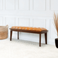 Arden MCM Button Tufted Genuine Leather Wood Base Bench 49" - Revel Sofa 