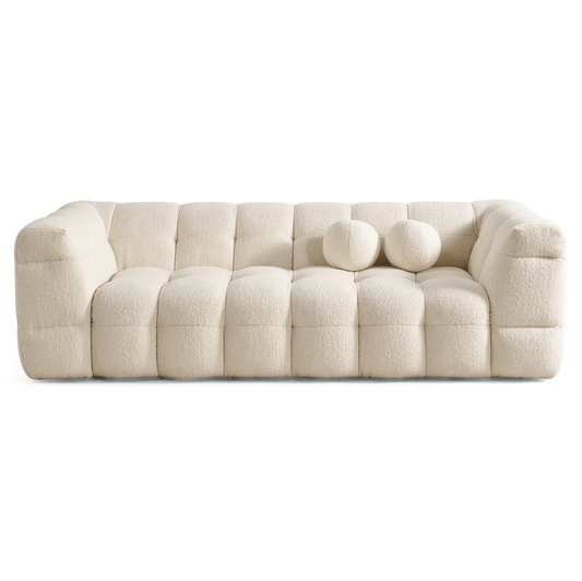 Alana Tufted Boucle Sofa Couch, Ivory 91" - Revel Sofa 