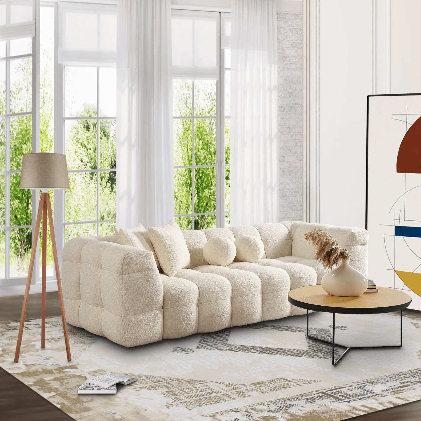 Alana Tufted Boucle Sofa Couch, Ivory 91" - Revel Sofa 