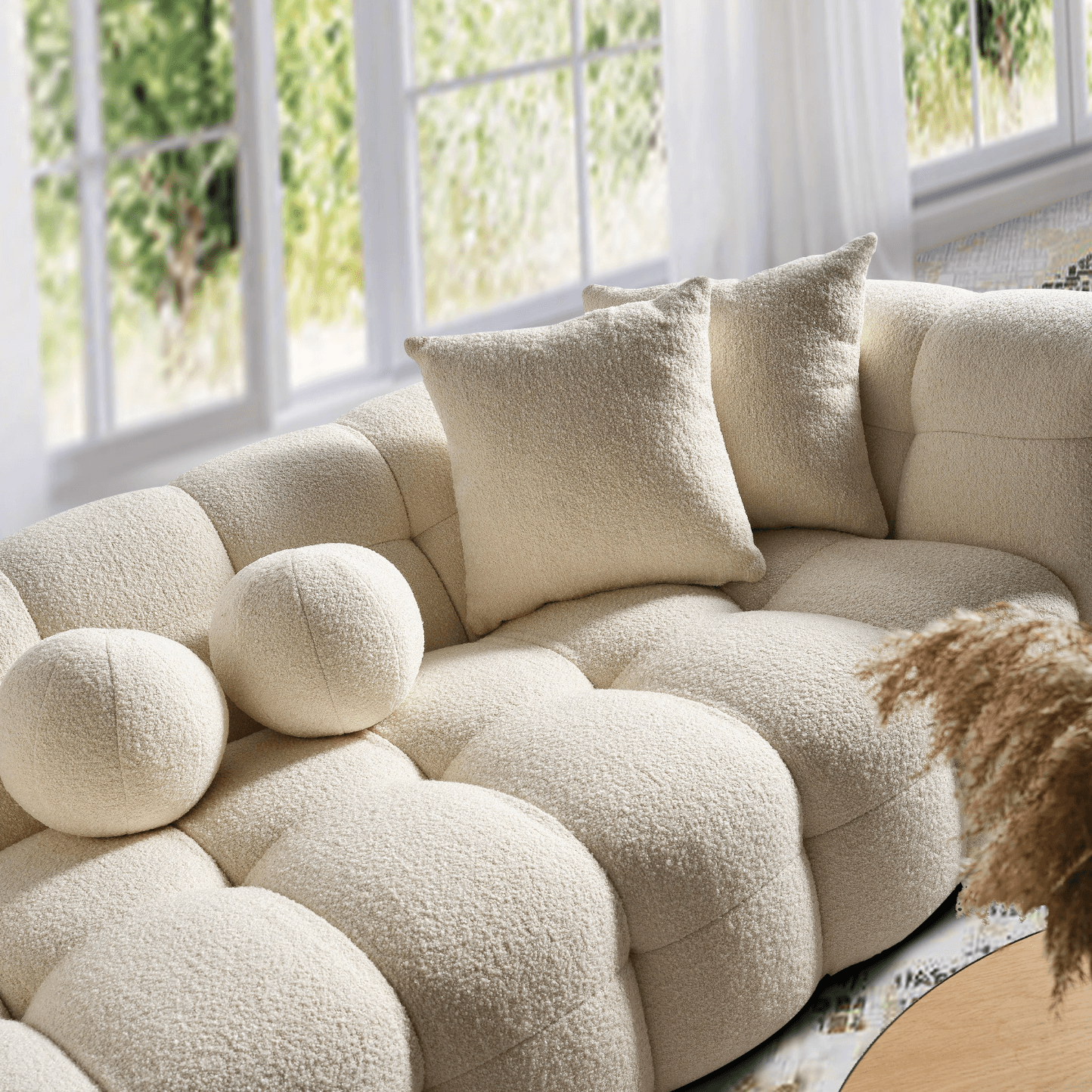 Alana Tufted Boucle Sofa Couch, Ivory 91" - Revel Sofa 